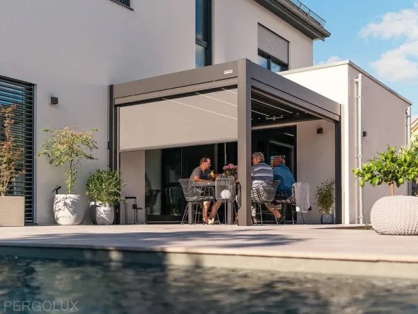 PERGOLUX Metal Pergola 'Skydance' | 10' x 10', Aluminium, Electric Adjustable Louvered Roof, Modern Scandinavian Design, Anthracite