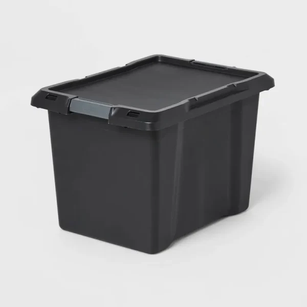 19gal Large Latching Storage Tote Black - Brightroom