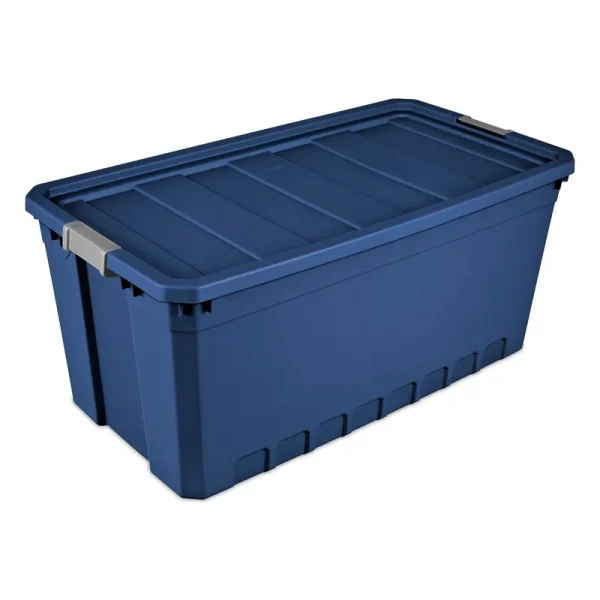 Sterilite 50 Gallon Plastic Stacker Tote Stadium Blue Adult