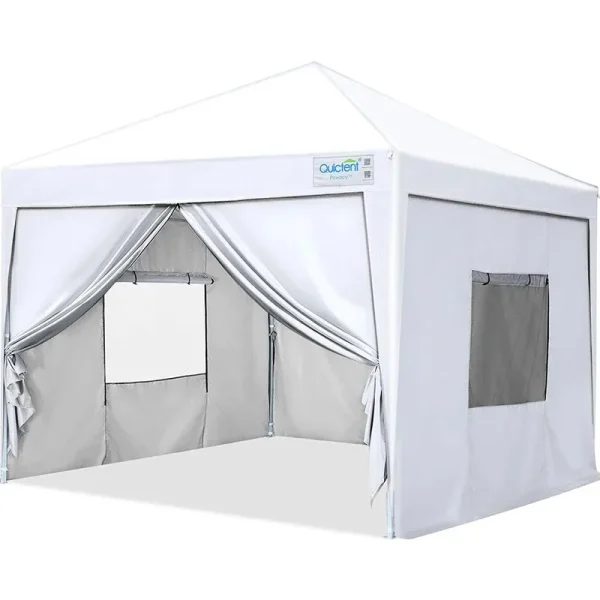 Quictent 8' x 8' Pop Up Canopy with Sides Privacy(7 Colors) White