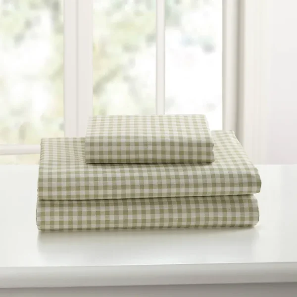 Laurel & Mayfair Gingham Cotton Sheet Set (Queen, Green)
