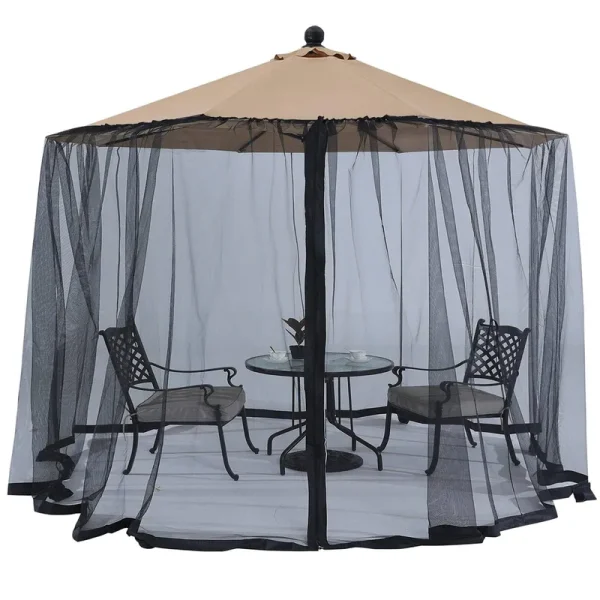 Outdoor Wind 9ft-11ft Patio Umbrella Netting with Zipper Door and Weight Bags,Black