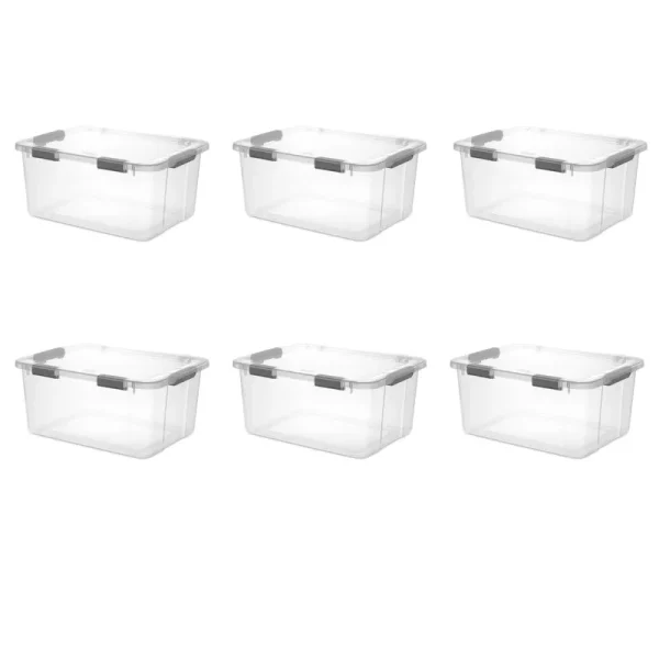 Sterilite 60 Qt. HingeLID Storage Box Plastic Flat Gray Set of 6