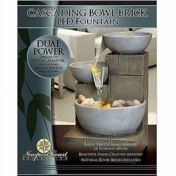 Cascading Brick Bowl LED Fountain