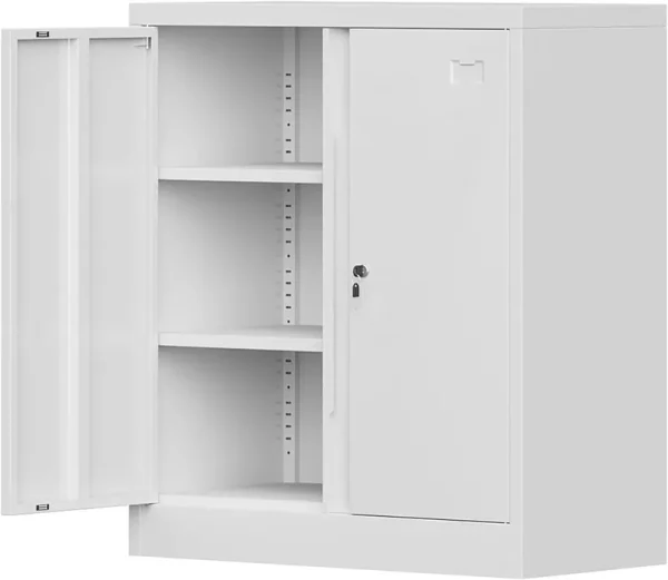 Metal Storage Cabinet, Garage Storage Cabinet with Doors and 2 Adjustable Shelves, 36" White Metal Cabinet, Locking Cabinet for Home, Garage, Office, School
