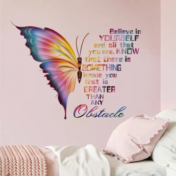 Mfault Inspirational Butterfly Believe in Yourself Quote Wall Decals Stickers, Large Motivational Saying Decoration Teens Girls Bedroom Living Room