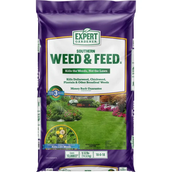 Expert Gardener Southern Weed Feed, Lawn Fertilizer Weed Control, Covers 10,000 Sq. ft., Size 32 lbs