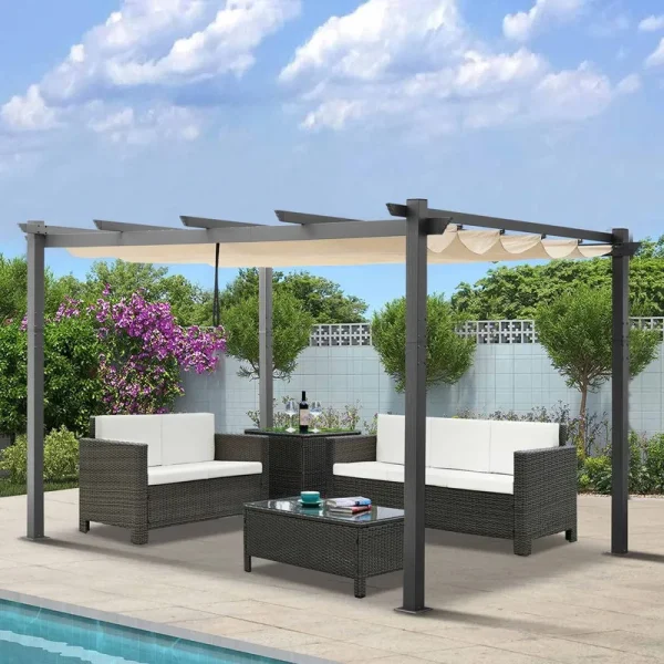 13 ft. W x 10 ft. D Aluminum Pergola with Canopy Peak Home Furnishings Finish: Sand