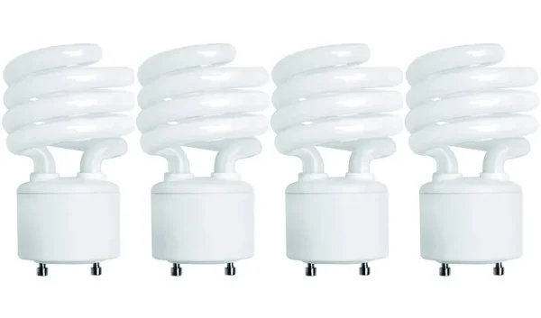 Kor Pack of 4 13 Watt Mini Spiral GU24 Base 60W Equivalent T2 Mini-Twist CFL Light Bulb 2700K Warm White