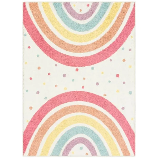 The Big One Kids Rug Rainbow Washable Shag, Beig/Green, 5x7 ft