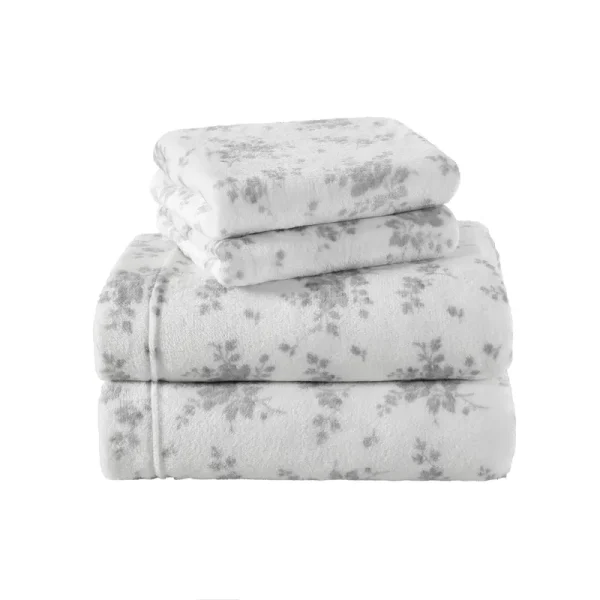 King Rachel Plush Fleece Sheet Set Gray - Laura Ashley
