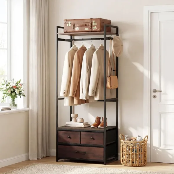 Tangkula Freestanding Small Clothes Rack | Heavy Duty Coat Rack with Drawers