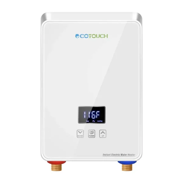 EcoTouch Electric Tankless Water Heater Point-of-Use Hot Water Heater Digital Display for Energy Efficiency 5.5kW at 240V, White