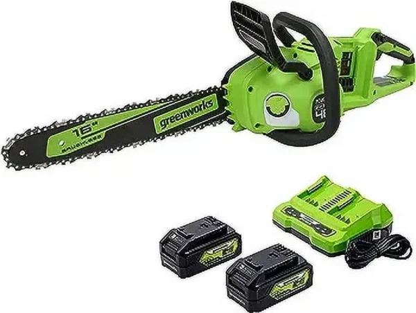 Greenworks 16 in. 48V (2 x 24V) Battery Cordless Brushless Chainsaw with (2) 4.0 Ah USB Batteries and Dual Port Charger