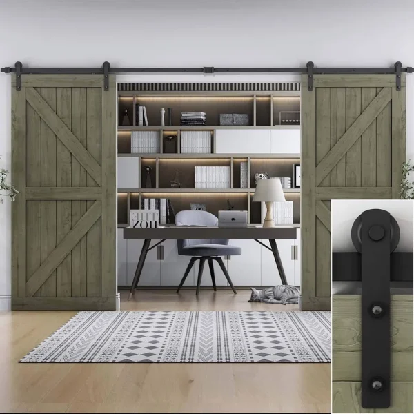 EaseLife 10 ft Double Door Sliding Barn Door Hardware Track Kit,Straight Pulley,Heavy Duty,Slide Smoothly Quietly,Easy Install (
