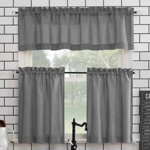 Mainstays Solid 3 Piece Kitchen Curtain Set, Size: 54 x 36