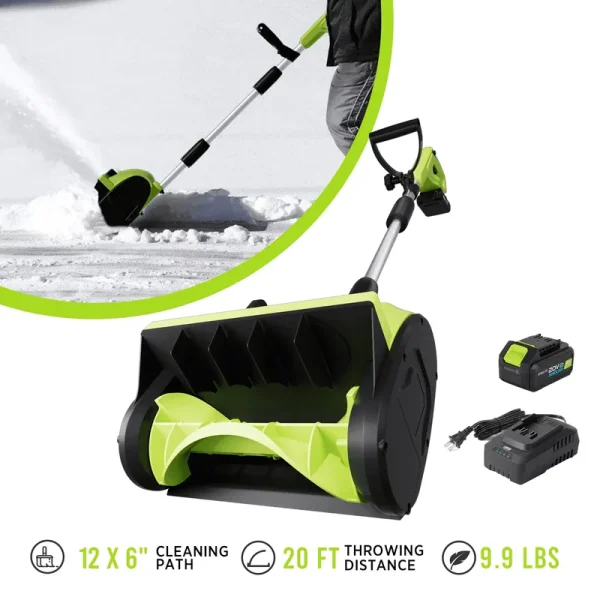 Steelite 21V 12 in Cordless Snow Shovel, Battery Powered Snow Blower with Directional Plate & Adjustable Front Handle, 4.0 - Ah Battery & Quick Charger Included