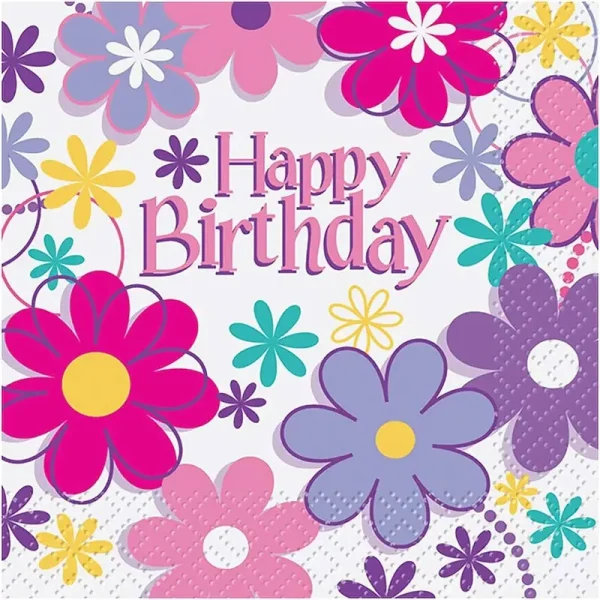 Birthday Blossom Beverage Napkins, 16ct
