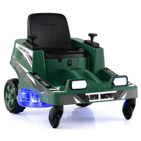 12V Kids Ride-On Lawn Mower with 360° Twist & Turn, Dual Control Sticks, LED Lights, Toddler Electric Car Toy for Boys & Girls Aged 3-8