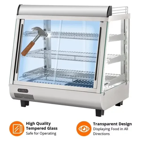 36" Commercial Food Warmer Display Case, Countertop Warmer Display Case, Commercial Food Warmer with Adjustable Shelves, Glass Sliding Doors, 3 Tier Electric Heated Display Cabinet
