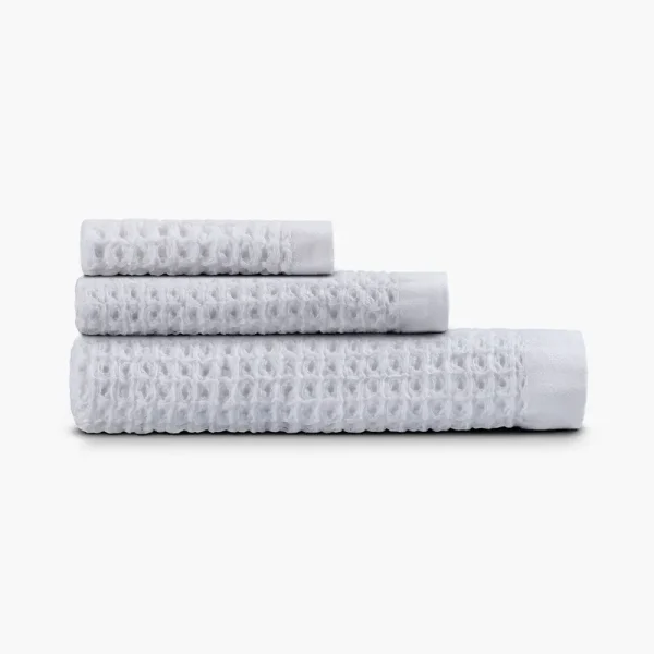 Onsen 3-Piece Waffle Cotton Bath Towel, Hand Towel & Washcloth Set White