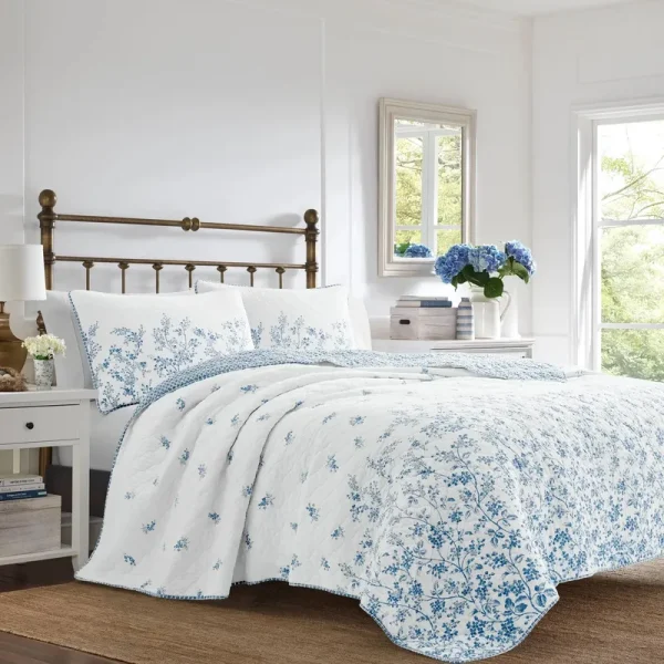 Laura Ashley Flora Quilt Set King Blue