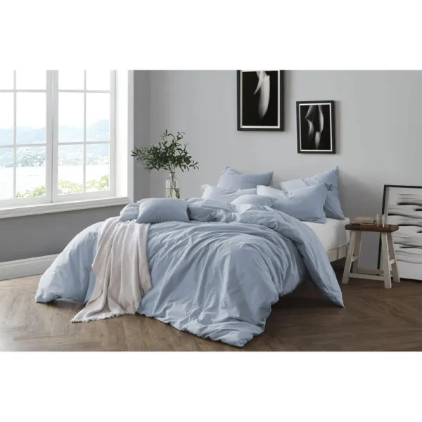 Swift Home Cotton Yarn Dye Chambray Duvet Cover Set, Blue, Full/Queen