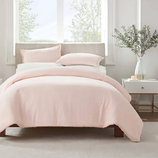 Serta Simply Clean Antimicrobial 3-Piece Duvet Cover Set, Pink, Full/Queen