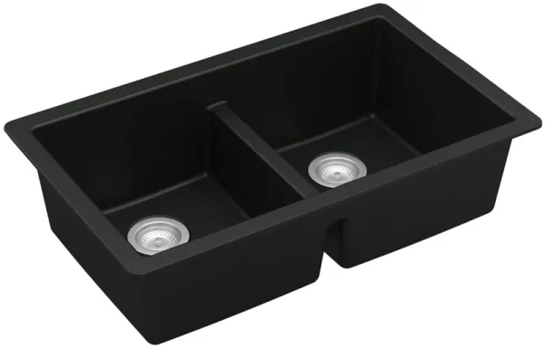 Karran QU-810 32" Undermount Double Equal Bowl Quartz Kitchen Sink in Black