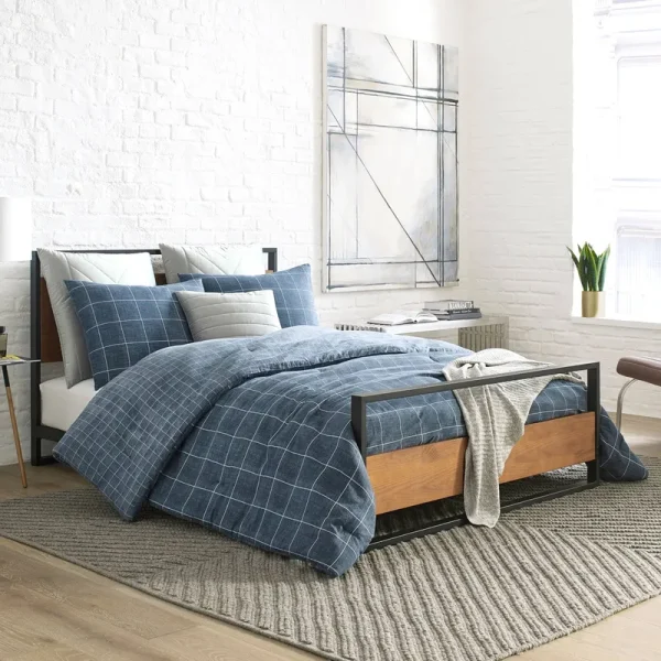 Kenneth Cole New York Holden Grid Blue Duvet Cover Set - Twin