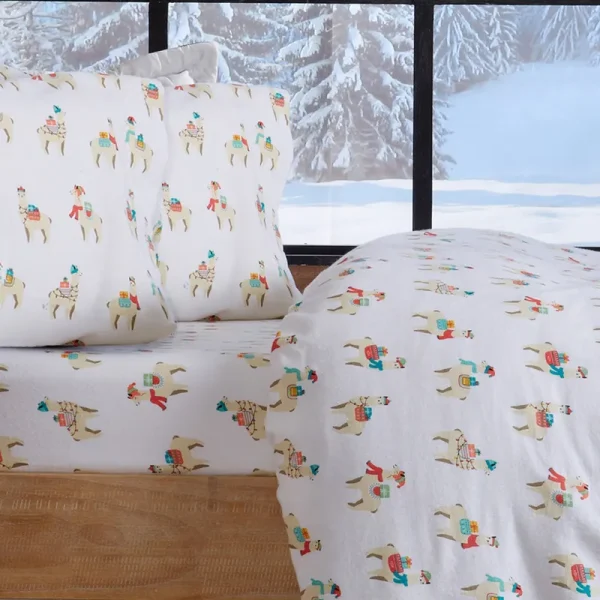 Great Bay Home Cotton Printed Flannel Sheet Set (California King, Llama)
