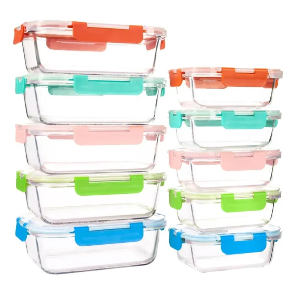 UMEIED 10 Pack Glass Food Storage Containers with Lids, Glass Airtight Meal Prep Container Set for Lunch, on The Go, Leftover, Kitchen Pantry