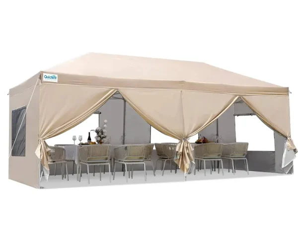 Quictent 10' x 20' Pop Up Canopy with Removable Sidewalls - Beige