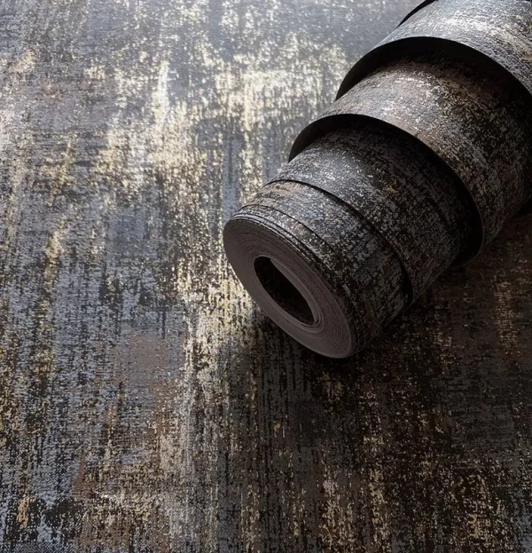 Am1nah Matte Thick Textured Wallpaper Distressed Charcoal Gold Blue Wall Covering Industrial Style Non-Woven Wall Paper, 20.86 x 393.70 inch per Roll