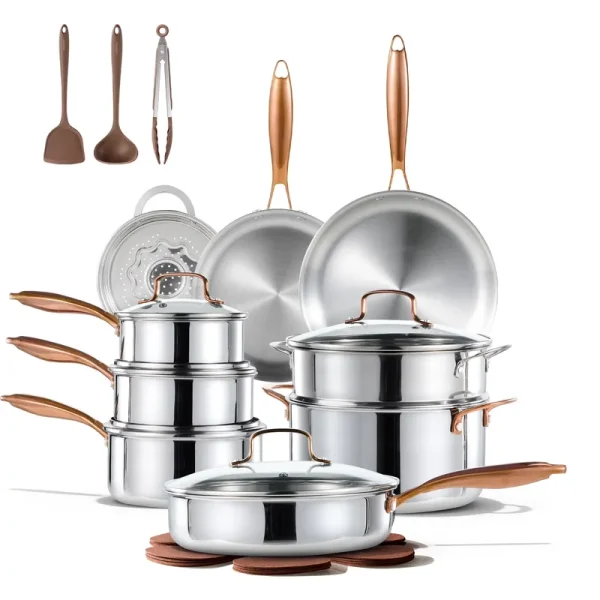 Carote 23 - Piece Tri - Ply Stainless Steel Cookware Set with Lids, Nonstick Induction Compatible Pots & Pans Set, Oven Safe