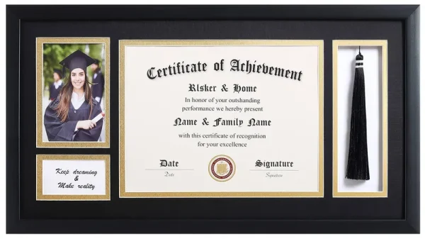 ELSKER&HOME 11x22 Diploma Frames with Tassel Holder for 8.5x11 Certificate Document Shadow Box, 4x6 Graduation Photo, Matte Black Frame, Degree