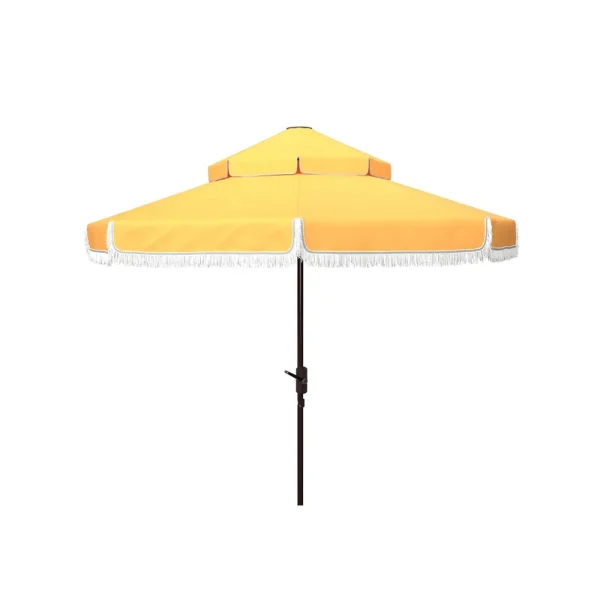 Safavieh Milan Fringe 9ft Double Top Crank Umbrella in Yellow