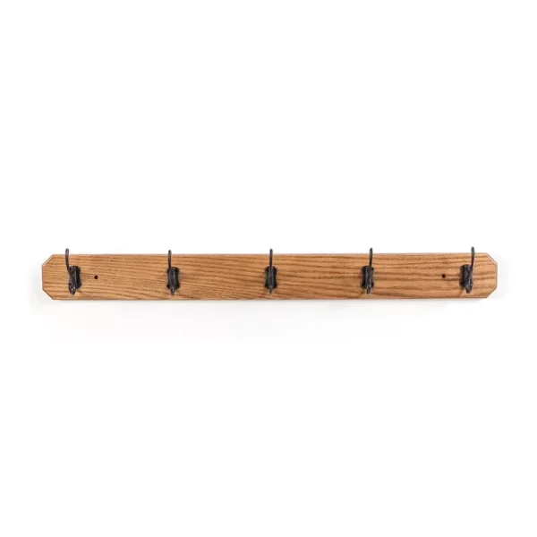 Amish Handmade Oak Wall Mount Board Space Saving Coat Rack 5 Metal Hook