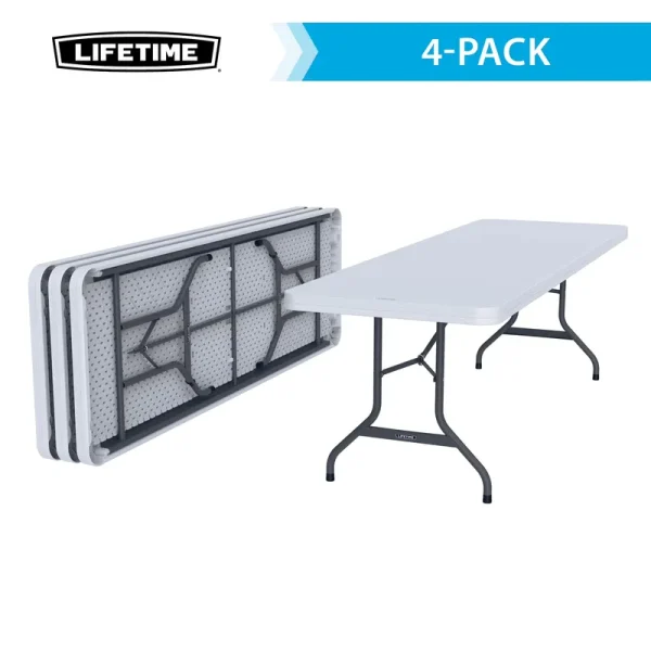 Lifetime 8 Ft. Rectangle Folding Table, Indoor/Outdoor Commercial Grade, White Set of 4 (42980)