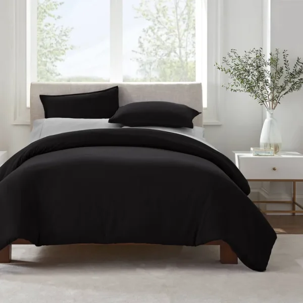 Serta Simply Clean Antimicrobial 3 Piece Duvet Set - Black - Full - Queen