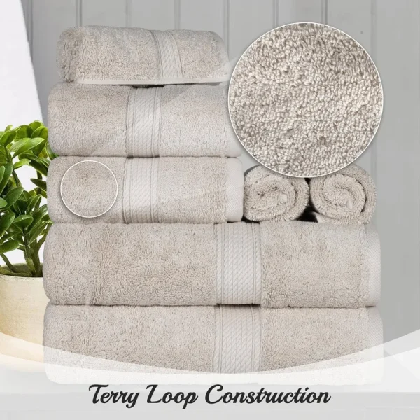 Superior Egyptian Cotton 8 Piece Ultra Plush Solid Towel Set - Stone