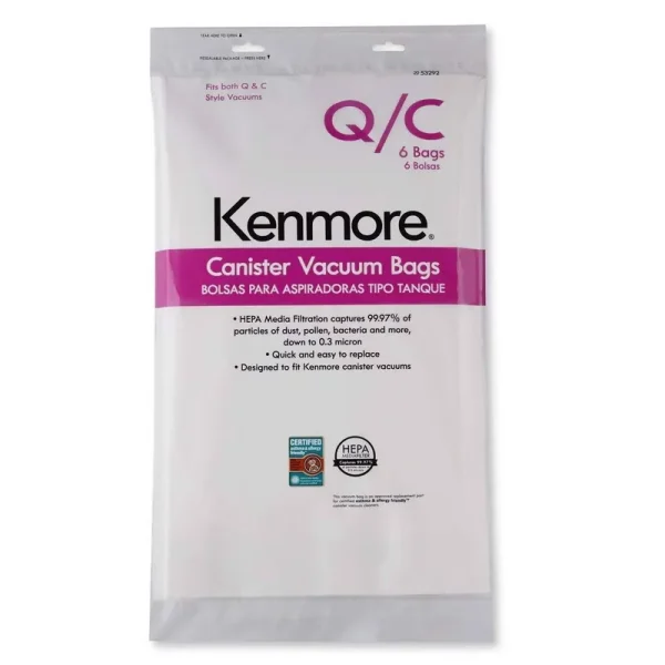 Kenmore 53292 6 Pack Type Q HEPA Vacuum Bags for Canister Vacuums