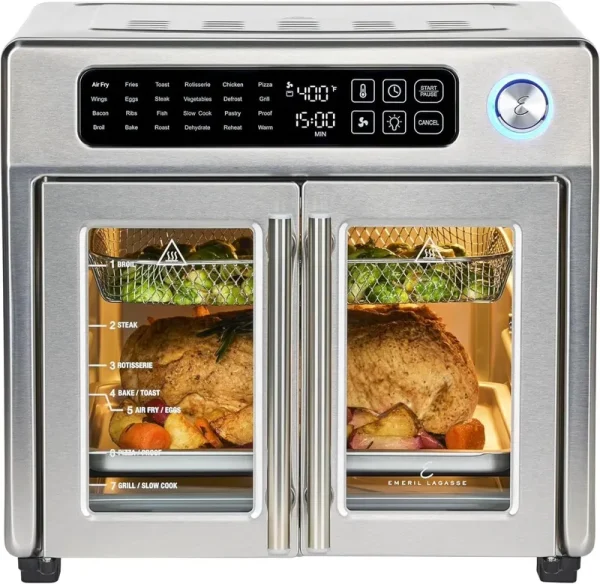 Emeril Lagasse French Door Air Fryer Toaster Oven Combo, 26QT, Stainless Steel, 4 - 00675 - 02X