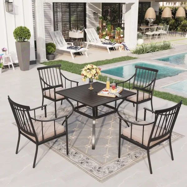 Sophia&William 5 - Piece Outdoor Patio Dining Set Metal Padded Chairs and Table Set