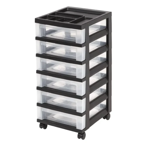 Office Depot Medium Plastic Storage Cart, 6 Drawers, Black