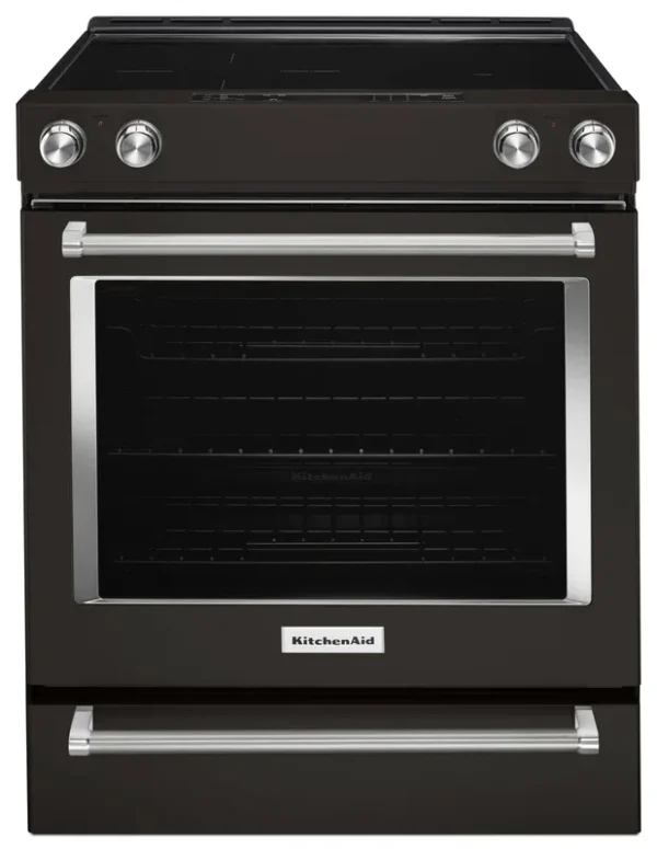 KitchenAid 30-Inch 5-Element Electric Slide-In Convection Range - Black Stainless
