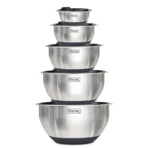 Viking 10 Piece Stainless Steel Mixing Bowl Set with Lids Black