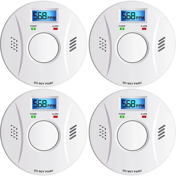Linsoal Smoke Detector and Carbon Monoxide Detector CO2 Detector Battery Powered with Test/Reset Button 4 Pack