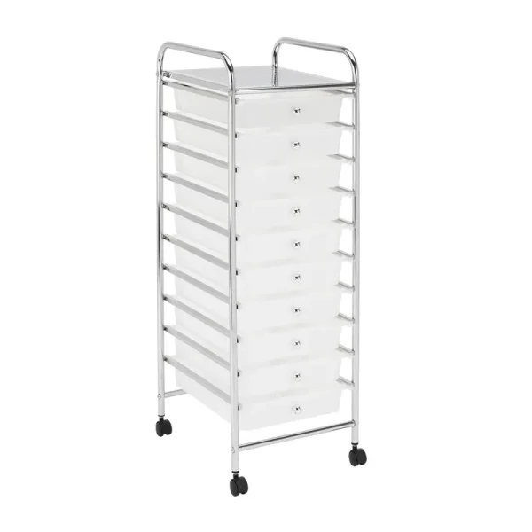 Realspace 10-Drawer Mobile Cart, 35-13/16 inchh x 12-5/8 inchw x 14-3/8 inchd, White/Chrome