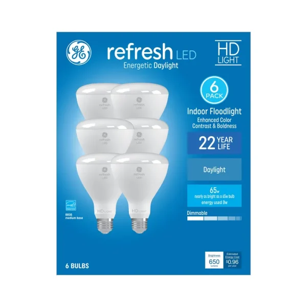 GE Refresh 65-Watt EQ BR30 Daylight Medium Base (e-26) Dimmable LED Light Bulb (6-pack) Item #952381 | Model #93130642
